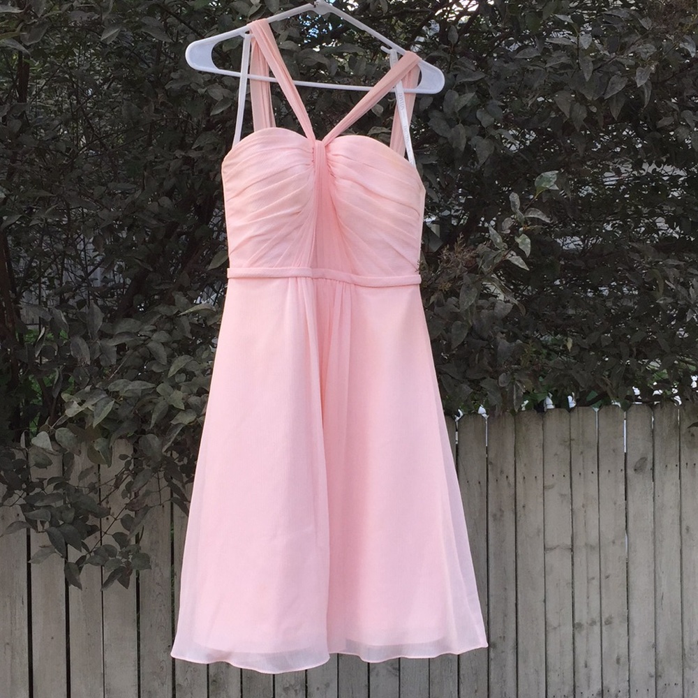 {David’s Bridal}Size 4,Peach Crinkle Chiffon Dress - Picture 2 of 4